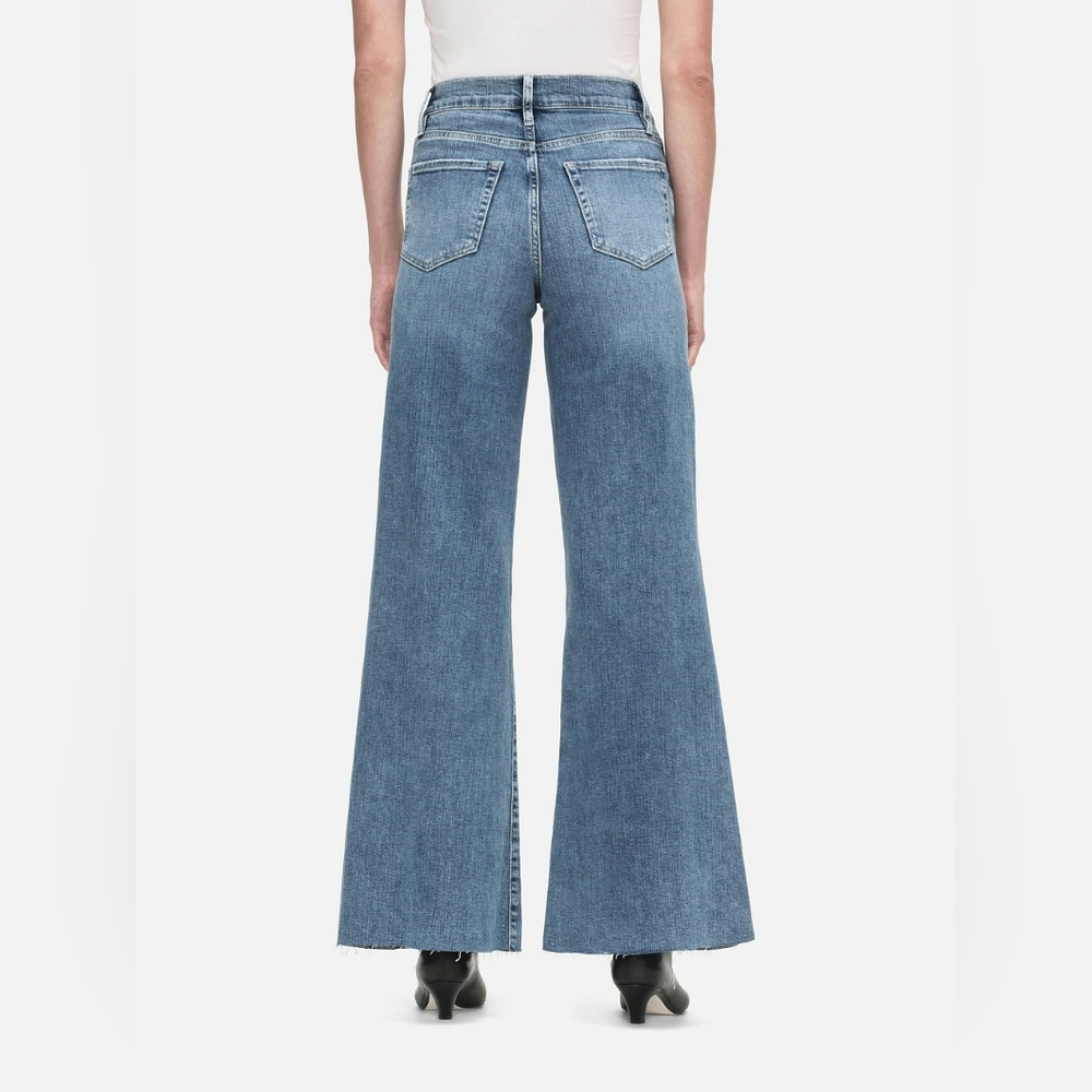 Frame Le Palazzo Ankle Super Strech Wide-Leg Raw Hem Cotton Denim Jeans - Picture 3 of 14